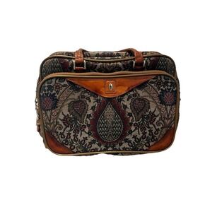 Vintage Hartmann Tapestry Flame Floral Carry On Travel Bag Leather Strap 16"